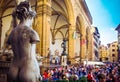 View of Loggia dei Lanzi in Piazza della Signoria in front of Palazzo Vecchio, Flor Royalty Free Stock Photo